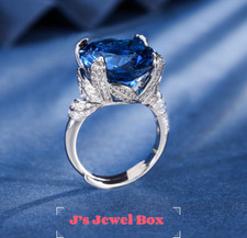 12 Carat   Elegant Adjustable Royal Blue Cocktail Ring   Open-Size Design