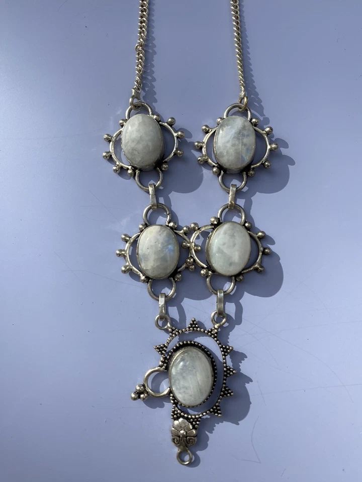 ARGENTO 925 GIROCOLLO COLLANA PIETRA DI LUNA PIETRA NATURALE DONNA - Immagine 4 di 4