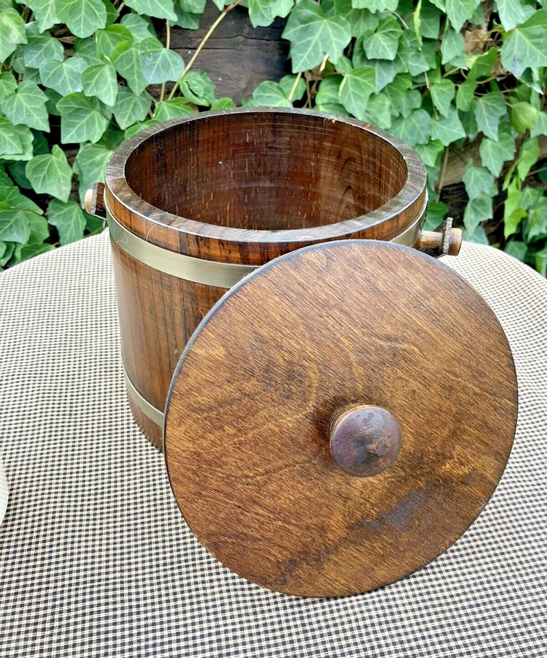 Cubo de hielo vintage Basketville Putney Vermont barril de madera con inserto de plástico Foto 2 de 4