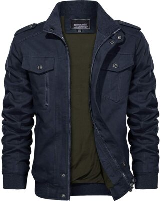 Men's Spring Fall Cotton Jacket Bomber Jacket Casual Cargo Work Lightweight Coat