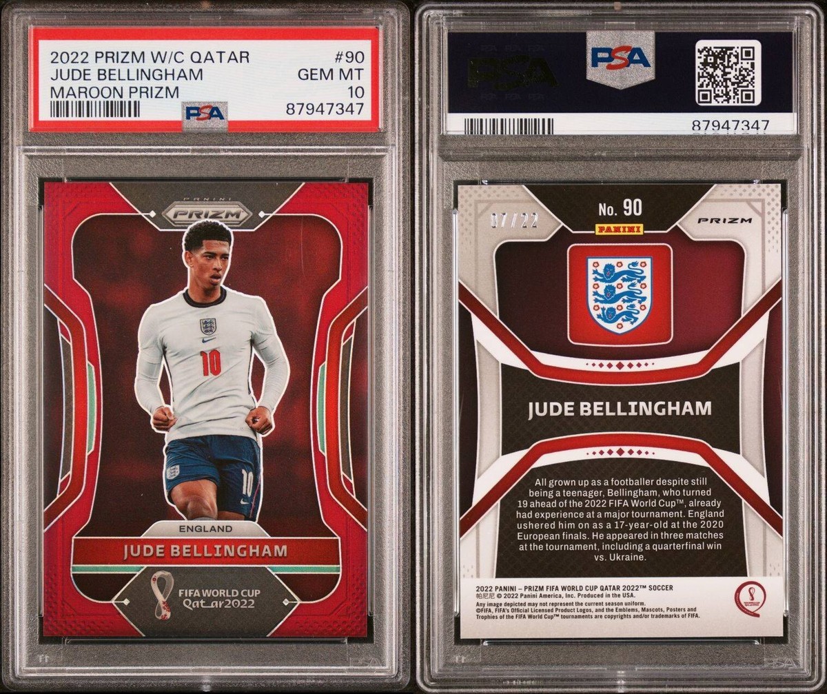 Jude Bellingham World Cup Prizm Qatar 2022 Maroon /22 - PSA 10