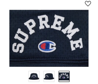 SUPREME X CHAMPION MESH CRUSHER BUCKET HAT SS24 SIZE S/M NAVY Free