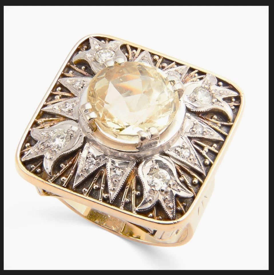 585 14K Gold 900 Silber Art Deco Jugendstil RG53 Ring 5 Ct Saphir 0,30Ct Diamant - Bild 4 von 4