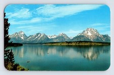 Postcard Wyoming WY Teton Mountain Range Jackson Lake Reflection 1960s Unposted