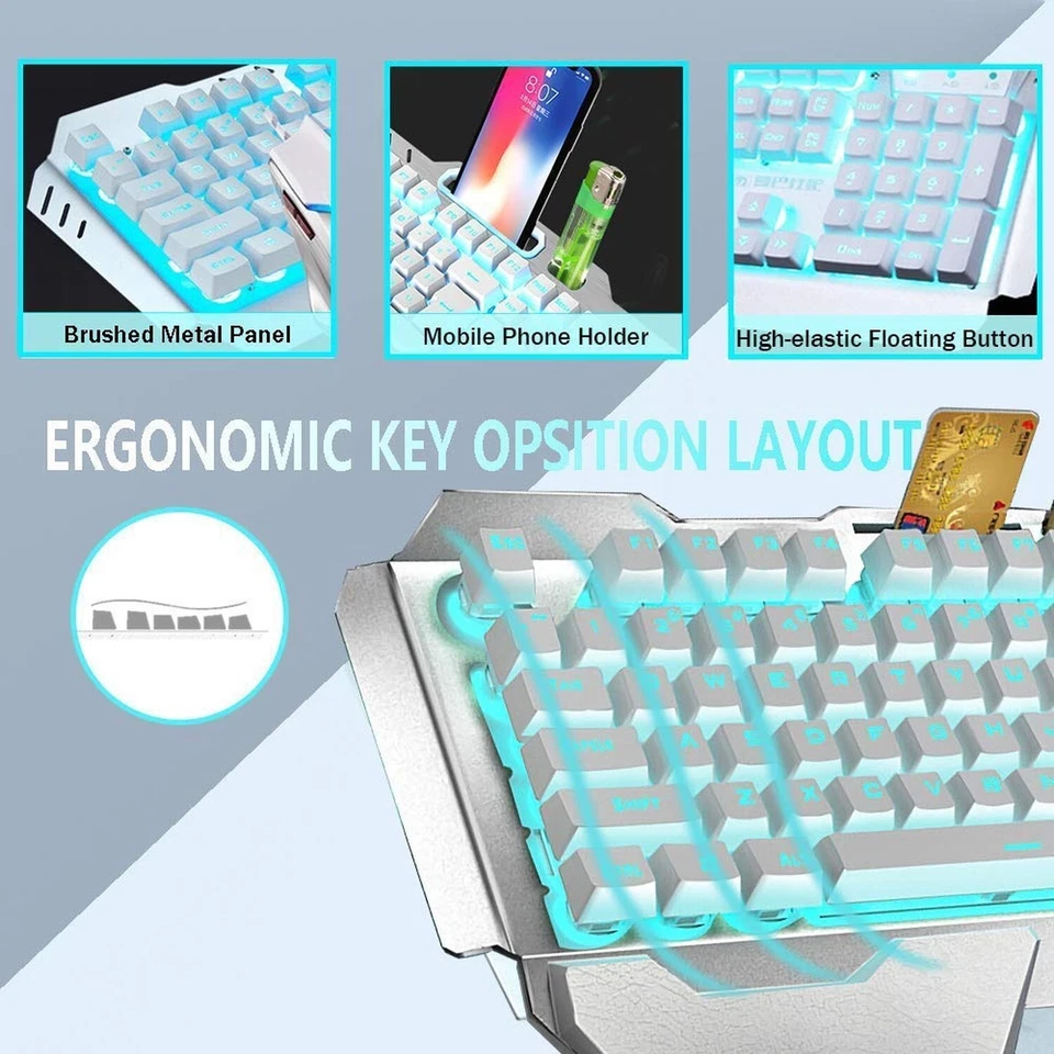 Wireless Keyboard and Mouse,Blue LED Backlit Rechargeable Keyboard Mouse with... - Image 4 of 4
