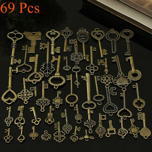 69PCS Skeleton Vintage Old Keys Multi Style Antique Bronze Lock Key New - product listing photo