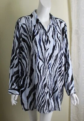Chico's Sz 3 XL Magnifique Animal Imprimé Soyeux Tunique Chemise Haut Poches - Photo 1/4
