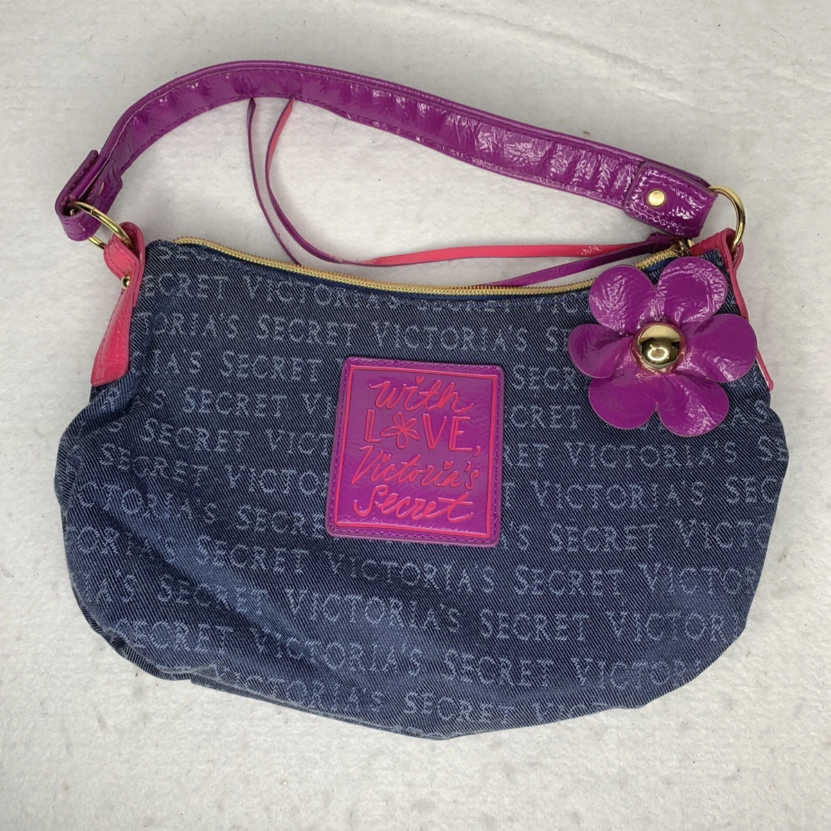 Victoria s Secret Blue All Over Print Hand Bag With Love Victoria s Secret Purse