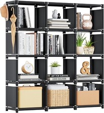 12 Cube Storage Organizer DIY Bookcase Metal Frame Shelving Unit Black Rack Home