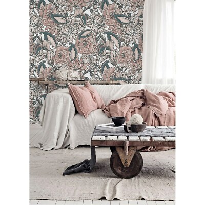 Pink Flowers Nature Wallpaper Wall Covering Non-Woven Nursery Floral Home Mural