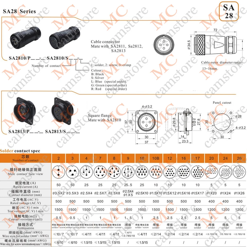 WEIPU SA28 25A 10Pin Waterproof Connector Aviation Plug Socket,Wire Connector - Image 2 of 4