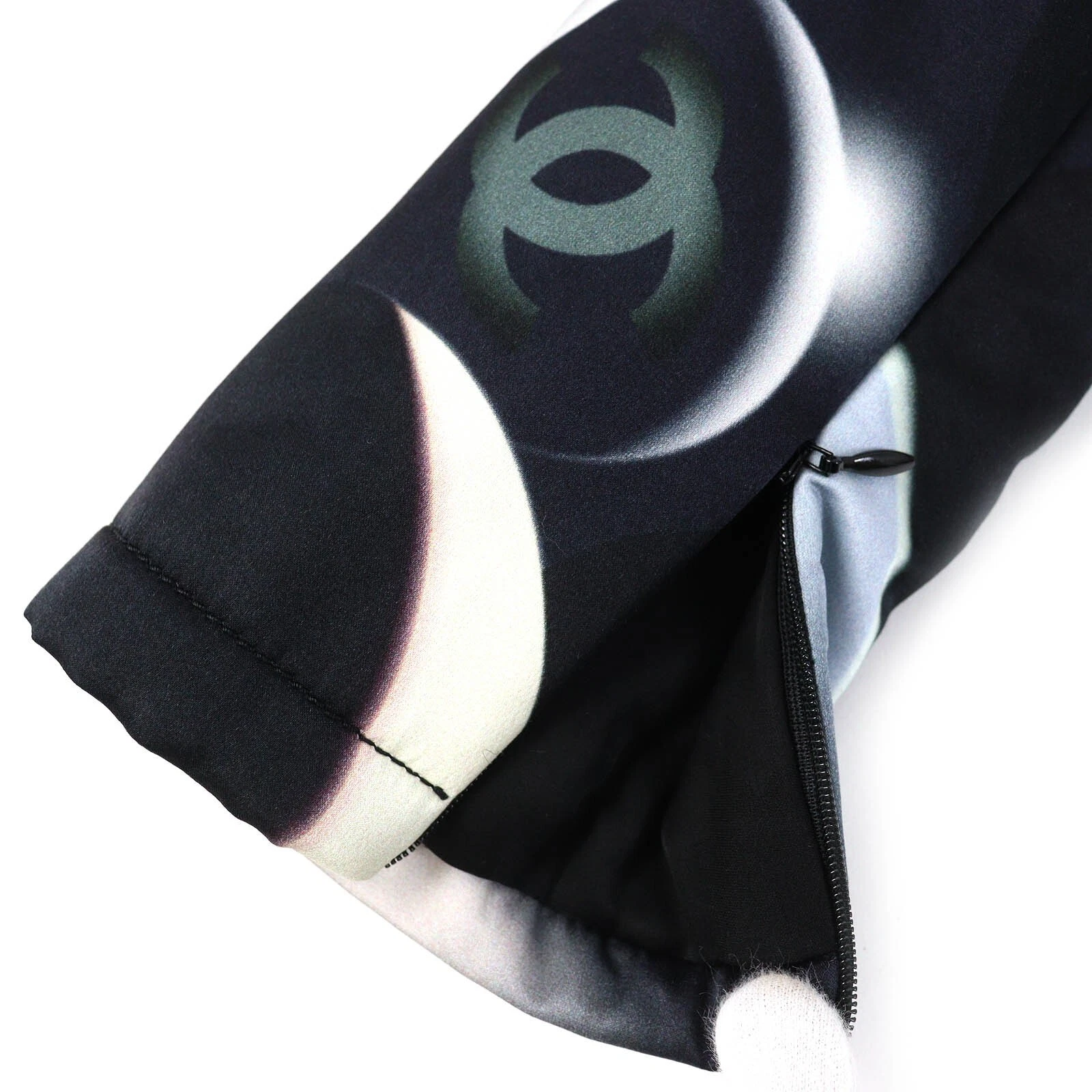 CHANEL giacca blusa donna senza colletto zip taglia 34 COCO MARK rayon seta