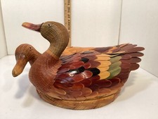 Vintage Zhejiang Wicker Rattan Swan Duck Goose 2 Piece Basket 12" x 7.5"
