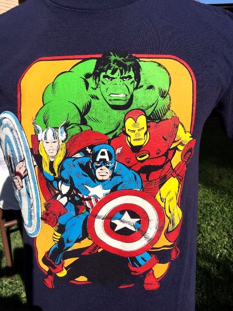 Marvel Graphic T-Shirt Black 100% Cotton Men's M Hulk,Captain America ,Iron  Man