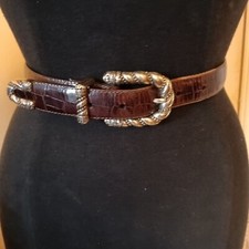 Brighton Brown Alligator Grain Crocodile Print Embossed Leather Belt 28.5 -32.5"