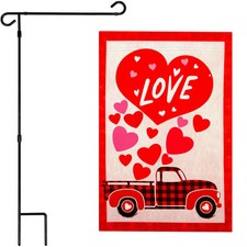 Flag Stand 36x16IN  Garden Flag Happy Valentine's Day Love Truck Double Sided