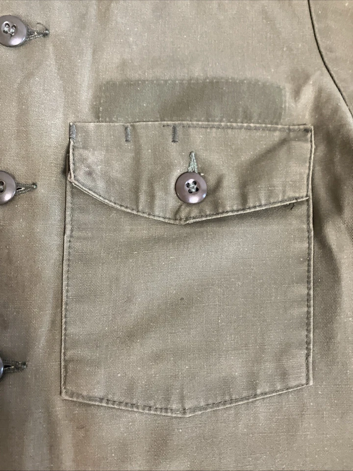 Vintage US Army Field Shirt Cotton Vietnam? 1960s 70s Military Gree WORN 19x28.5 - Image 3 of 4