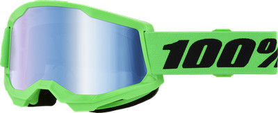 100% STRATA 2 MX Motocross Goggles Neon Green w/ Blue Mirror Lens