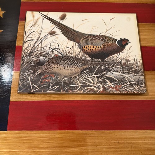 VINTAGE WM ZIMMERMAN PHEASANT GAME BIRD ART PRINT ON WOOD PLAQUE Wall Hanging