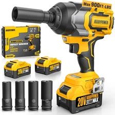 ALLOYPOWER Cordless Impact Wrench, 900Ft-Lbs (1200N.M) 1/2" Brushless Impact Gun