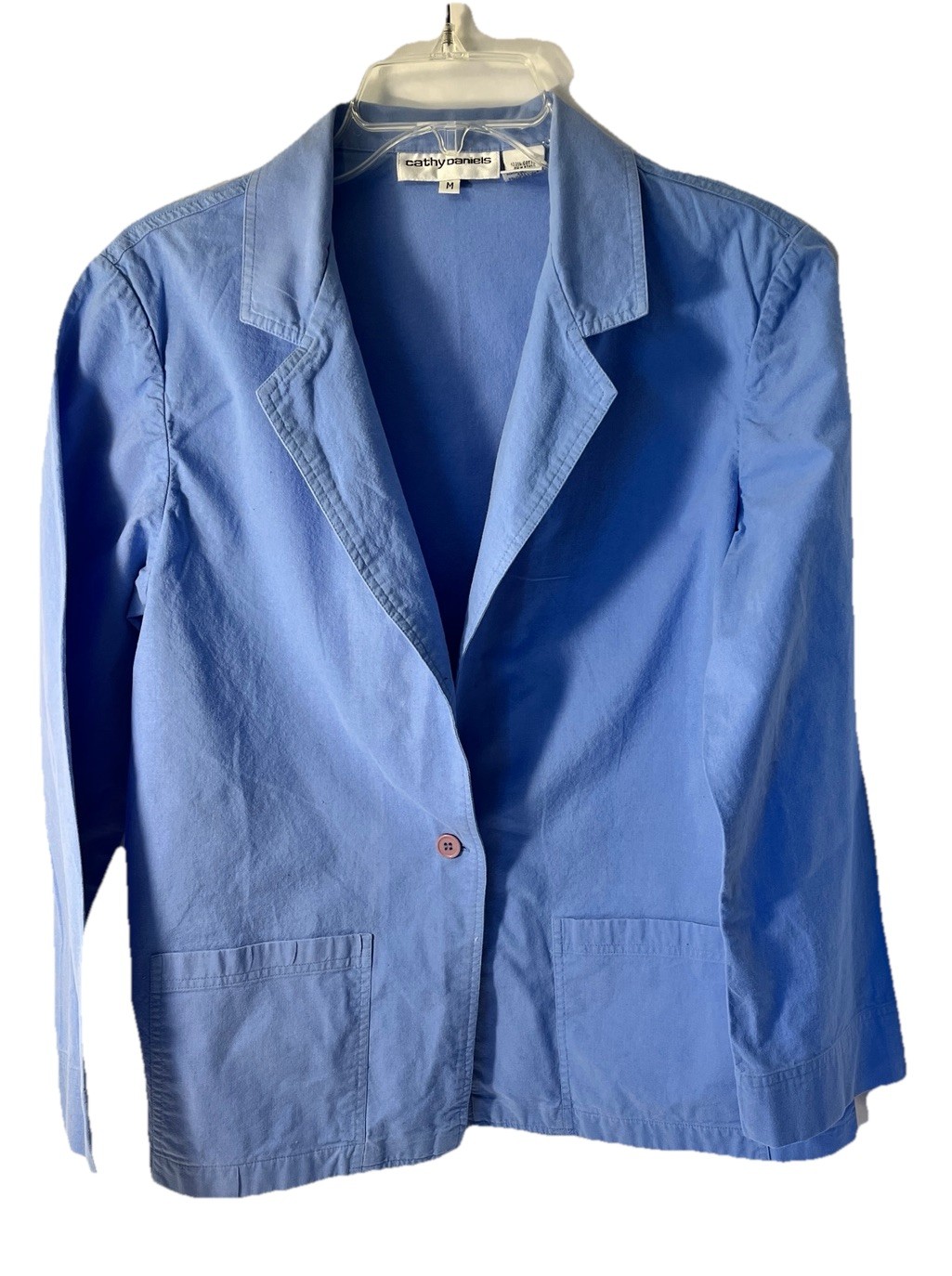 Cathy Daniel’s 100% Cotton Blazer Blue Women’s Size Medium One Button Close