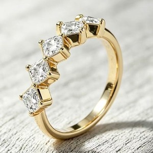 Authentic Woman Gold Plated Sparkling CZ Square Band Ring Sizes 6-10