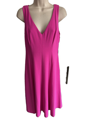 NWT DONNA MORGAN Easter Brunch DRESS electro Pink Midi A-line Slvless V- Neck 6