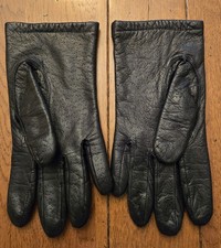 Vintage Black Leather Wrist Length Driving Gloves Women's Size Large