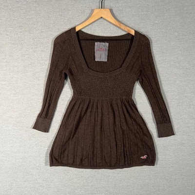 Vintage Hollister Babydoll Top Womens Medium Brown Square Neck