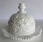 Vintage Imperial Glass White Milk Glass Butter Dish With Dome Lid Rose Pattern