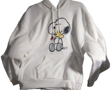 Peanuts Snoopy Woodstock White Hoodie-Size L-Hood with Snoopy Ears Soft-NEW