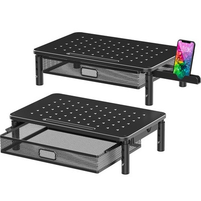 Monitor Stand Riser 2 Pack with Metal Drawer 3-Height Adjustable for Laptop