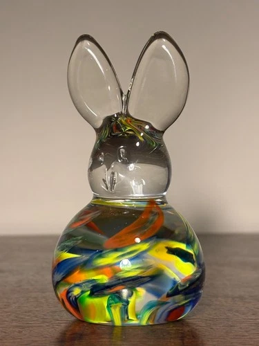 2012 Blenko Glass Rabbit Bunny With Swirl 4” Tall