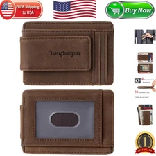 Money Clip RFID Front Pocket Wallet Men Leather Slim Minimalist Wallet