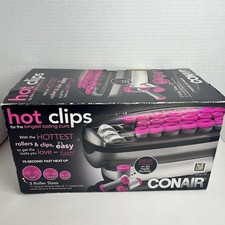 Conair Hot Clips 3 Roller Sizes 20 Curlers 18 Clips 75 Second Fast Heat Up w/Box