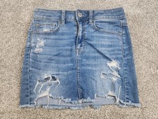 American Eagle Next Level Stretch Hi Rise Mini Denim Skirt Size 4 Distressed