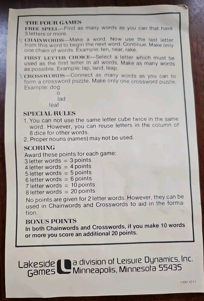 Vintage Lakeside Games Spellbound (Instructions Only) 1981 - Image 2 of 2