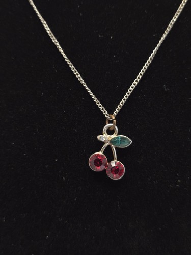 Dainty Red Cherry Pendant Necklace - Gold Tone 16" Chain - Y2K Style Fruit...