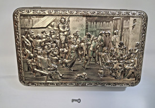 Vintage GBC Teniers Embossed Silver Finished Lockable Biscuit Tin With Key