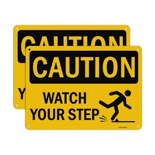 Caution Watch Your Step Signs 2 Pack 10x7 Inches Aluminum with Reflective