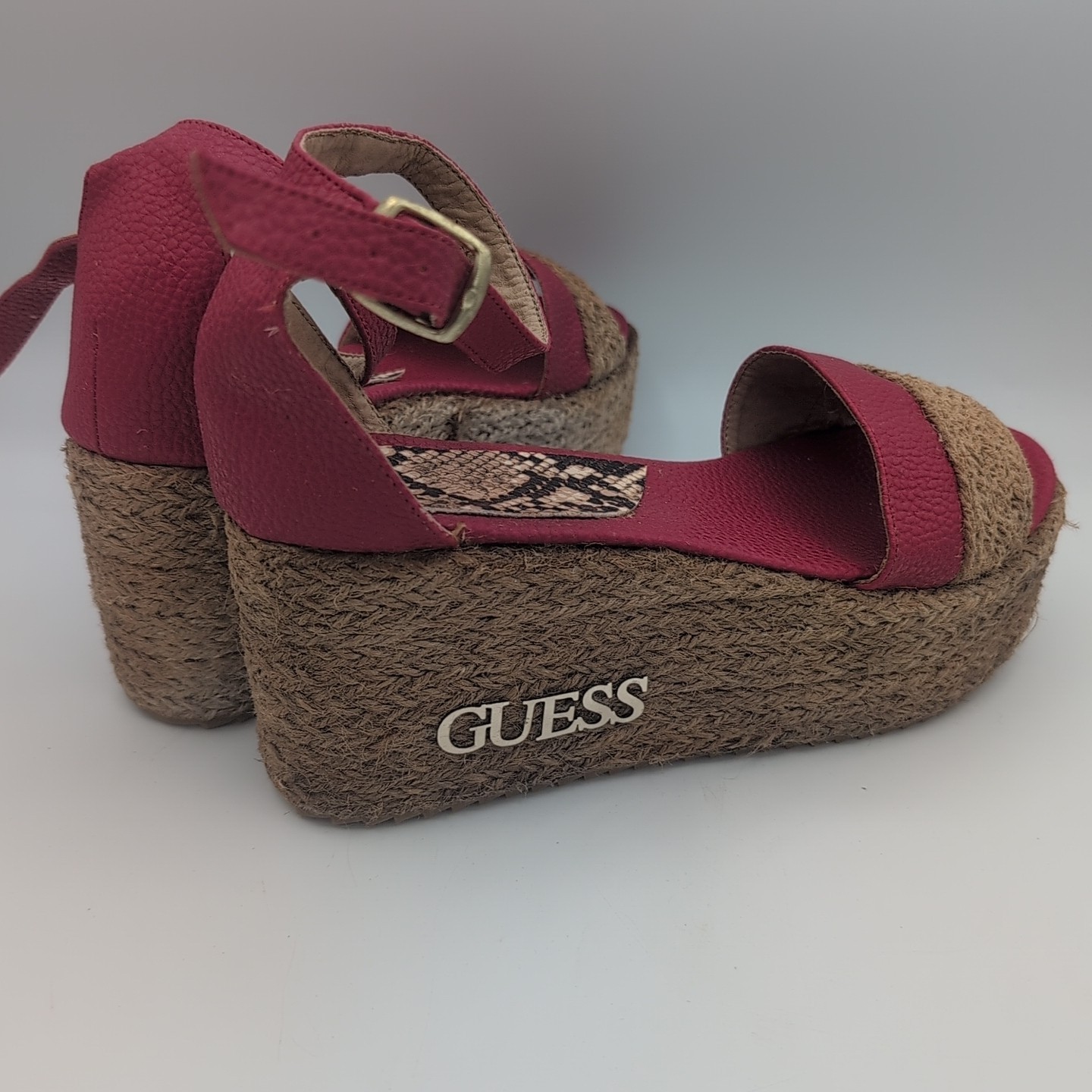 GUESS Vtg Platform Sandal Heels Wedges Logo Classic Rare Y2k Chunky Macrame Sz 9 image 10