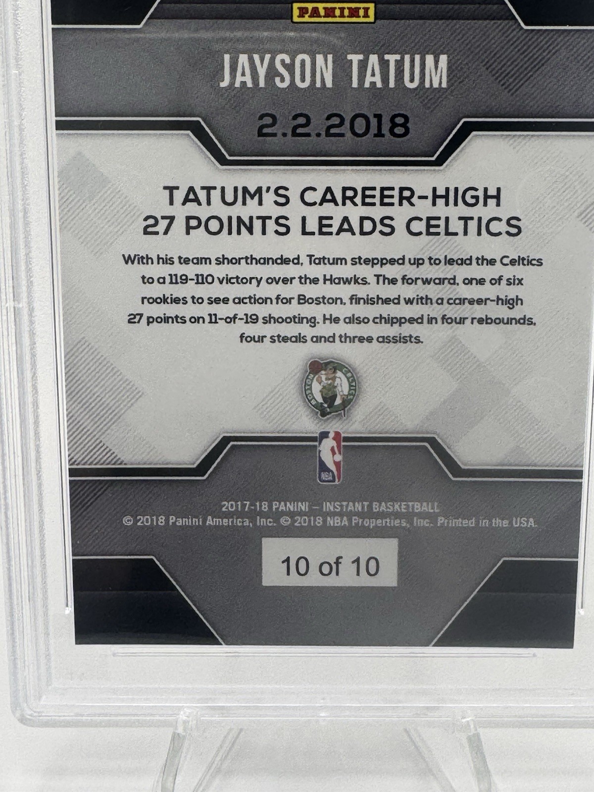 2017-18 JAYSON TATUM RC Panini Instant GREEN GEM MINT PSA 10 BOOKEND 10/10 POP 1 view 3