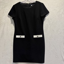 TOMMY HILFIGER Short Sleeve Stretch Crewneck Black Sheath Dress Womens 14 Career