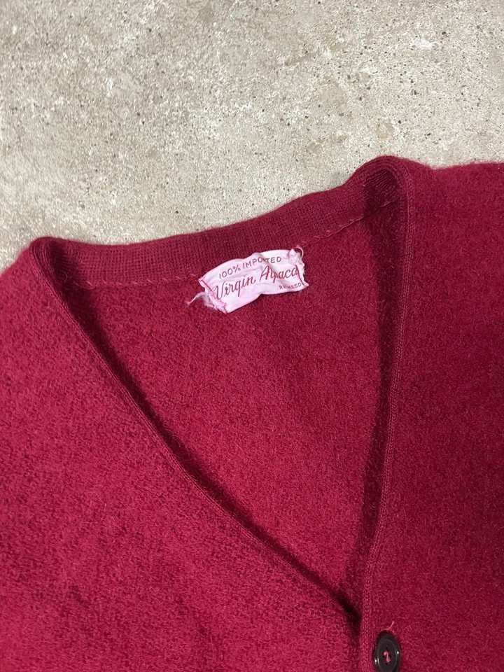 Винтажный 100% Virgin альпака женщин кардиган красный свитер 50-х кнопка размер маленький - Изображение 3 из 4