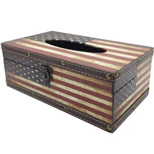 Wooden Tissue Box Cover Holder - Vintage Flag Style Classical Napkin for Home