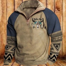 Digital Print Stand Collar Men's Street Zip-up Hoodie
