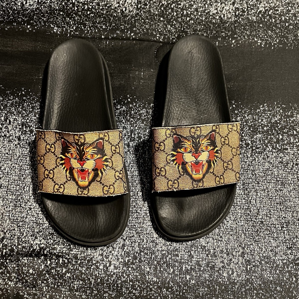 サンダル・ミュール Gucci Gucci Gucci Cut Slide Sandals Men's sz11 Gucci GG Supreme St. Tiger Pool Slide Sandals. | eBay