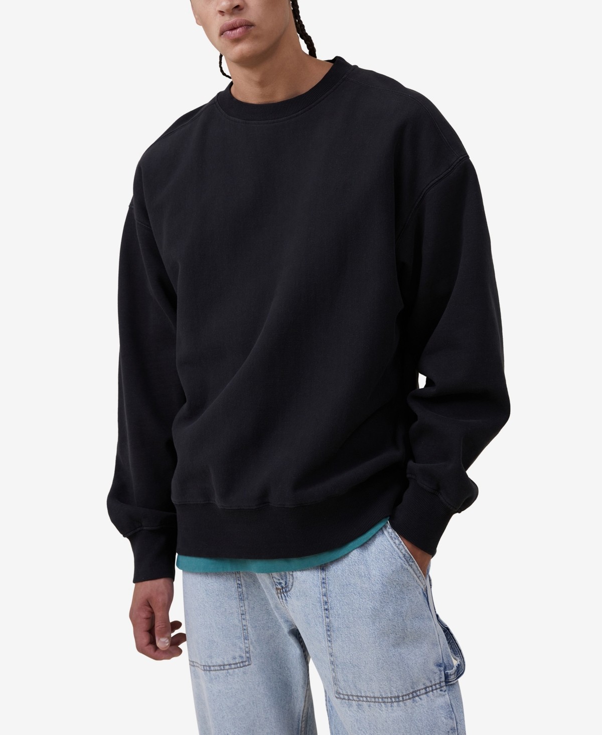 Cotton On Mens Loose fit Crewneck Sweater Large Black Solid 2990₽