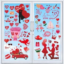 Valentines Day Window Clings Decor: 9 Sheets Double-Sided Heart Cupid  Love