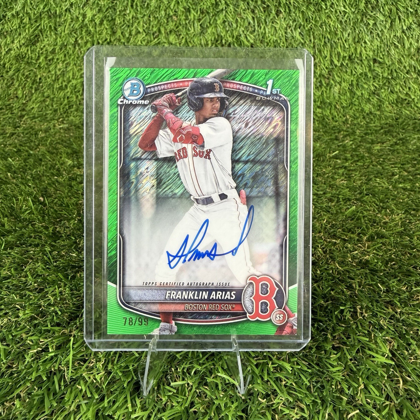 2025 Bowman Chrome Franklin Arias 1st Bowman Auto Green Shimmer /99 Red Sox